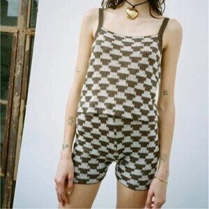 Lisa Says Gah Lucinda Mocha Knit Vintage Rug Print Tank Top & Shorts Set M/L NWT